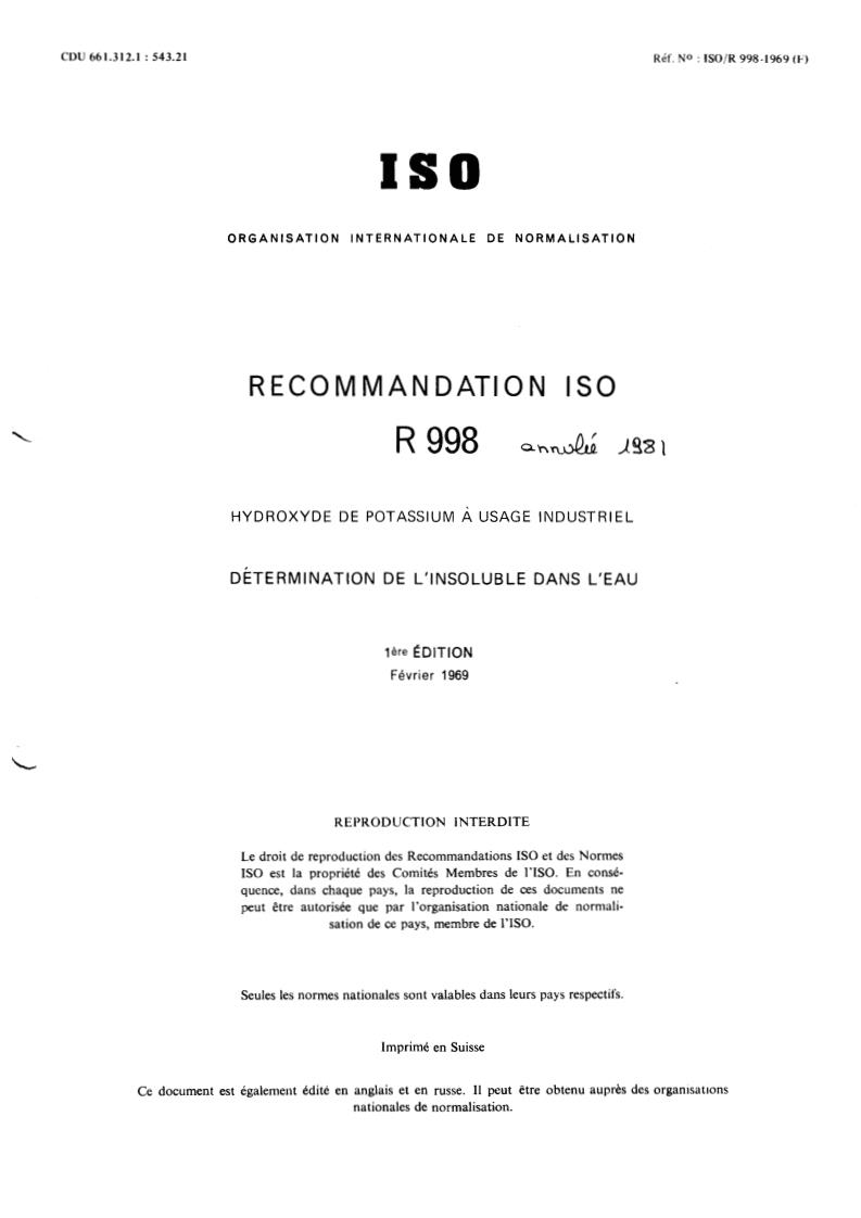ISO/R 998:1969 - Withdrawal of ISO/R 998-1969
Released:2/1/1969