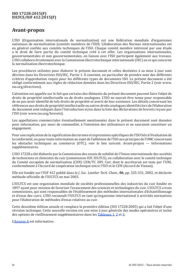 ISO 17228:2015 ISO 17228:2015 - Cuir -- Essais de solidité des coloris -- Changement de couleur avec vieillissement accéléré - Page 4 preview