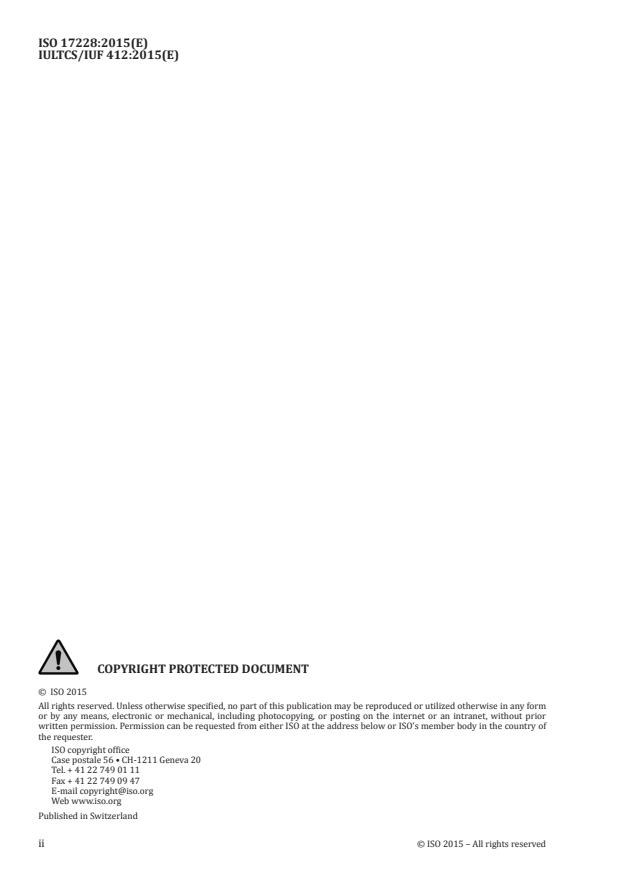 ISO 17228:2015 ISO 17228:2015 - Leather -- Tests for colour fastness -- Change in colour with accelerated ageing - Page 2 preview