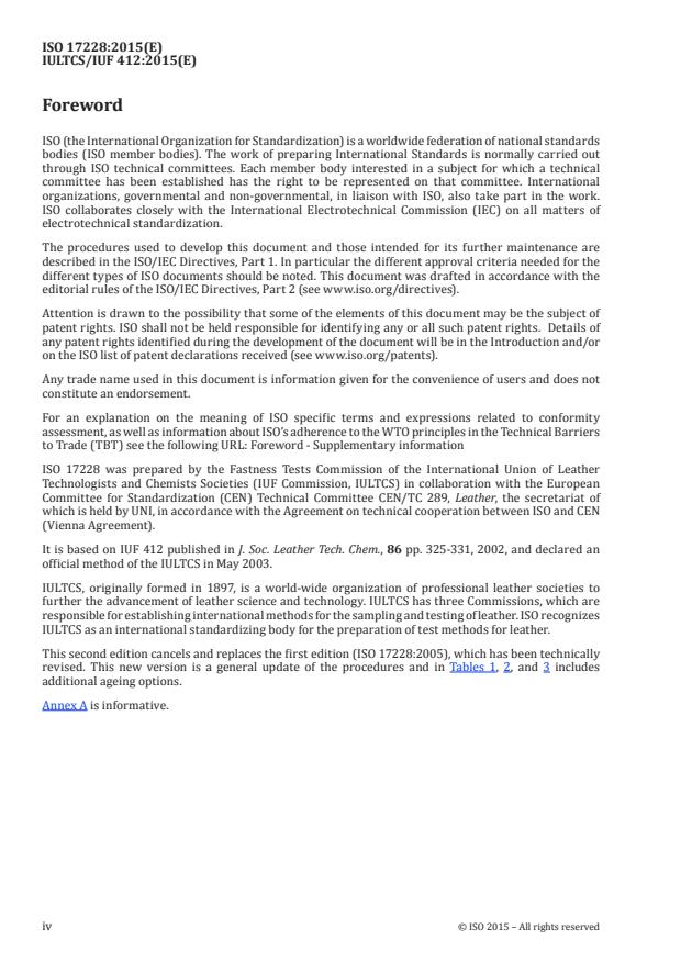 ISO 17228:2015 ISO 17228:2015 - Leather -- Tests for colour fastness -- Change in colour with accelerated ageing - Page 4 preview