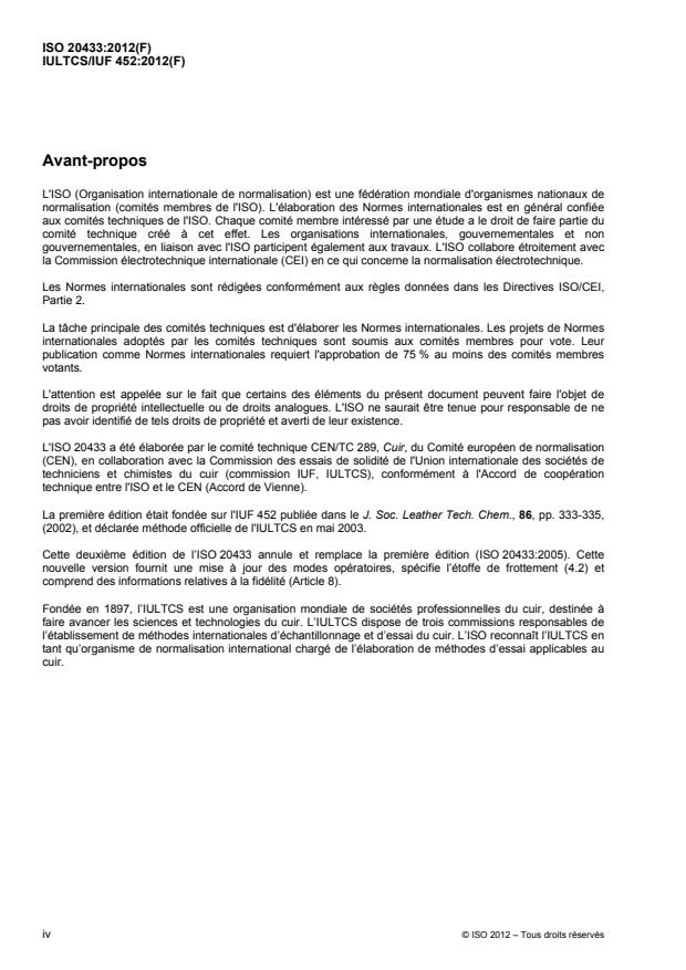 ISO 20433:2012 ISO 20433:2012 - Cuir -- Essais de solidité des coloris -- Solidité des coloris au dégorgement par frottement - Page 4 preview