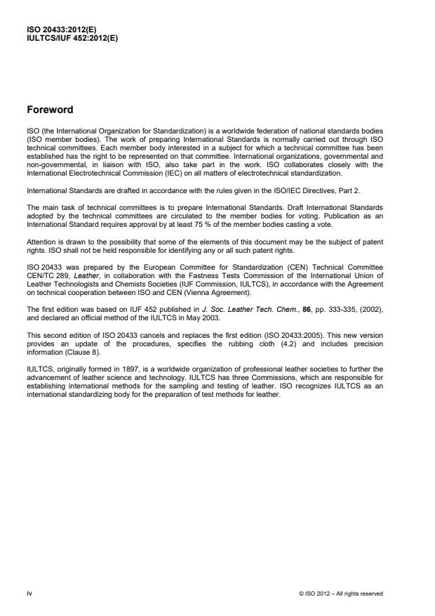 ISO 20433:2012 ISO 20433:2012 - Leather -- Tests for colour fastness -- Colour fastness to crocking - Page 4 preview