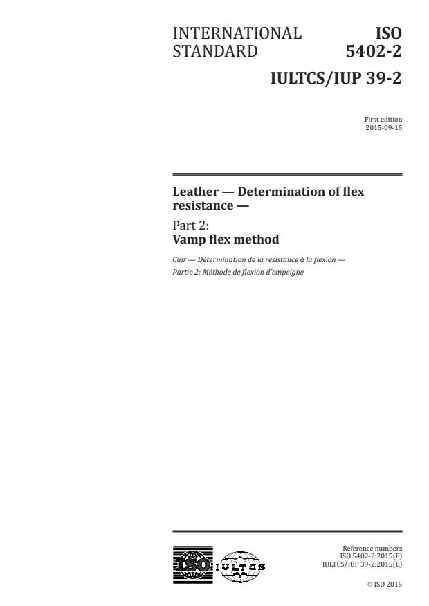 ISO 5402-2:2015 - Leather -- Determination of flex resistance