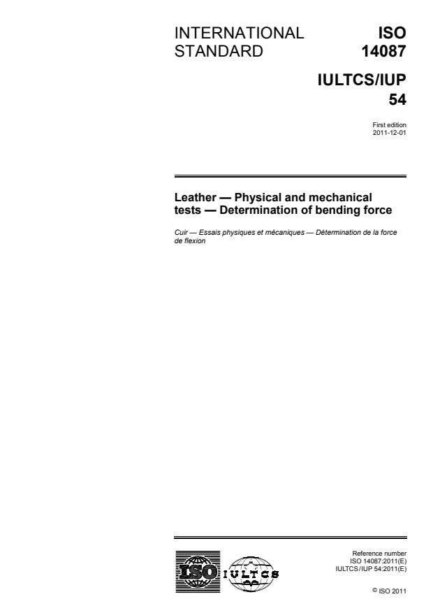 ISO 14087:2011 - Leather -- Physical and mechanical tests -- Determination of bending force