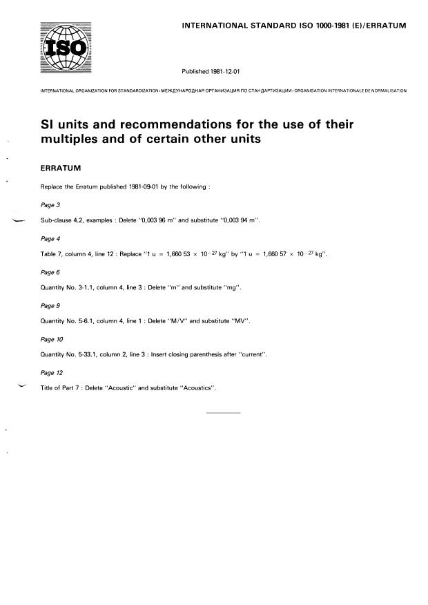 ISO 1000:1981 - SI units and recommendations for the use of their multiples and of certain other units