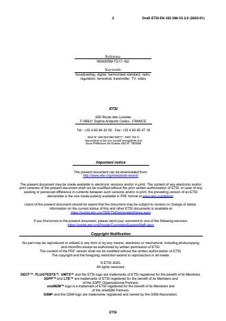 SIST EN 302 296 V2.2.1:2021 ETSI EN 302 296 V2.2.0 (2020-01) - Digital Terrestrial TV Transmitters; Harmonised Standard for access to radio spectrum - Page 2 preview