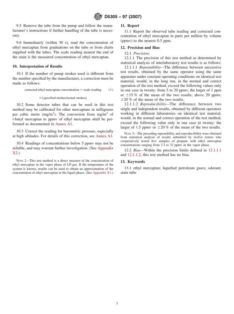 ASTM D5305-97(2007) - Standard Test Method for Determination of Ethyl Mercaptan in LP-Gas Vapor