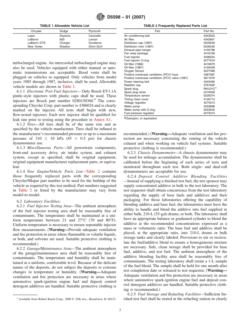 ASTM D5598-01(2007) - Standard Test Method for Evaluating Unleaded Automotive Spark-Ignition Engine Fuel for Electronic Port Fuel Injector Fouling