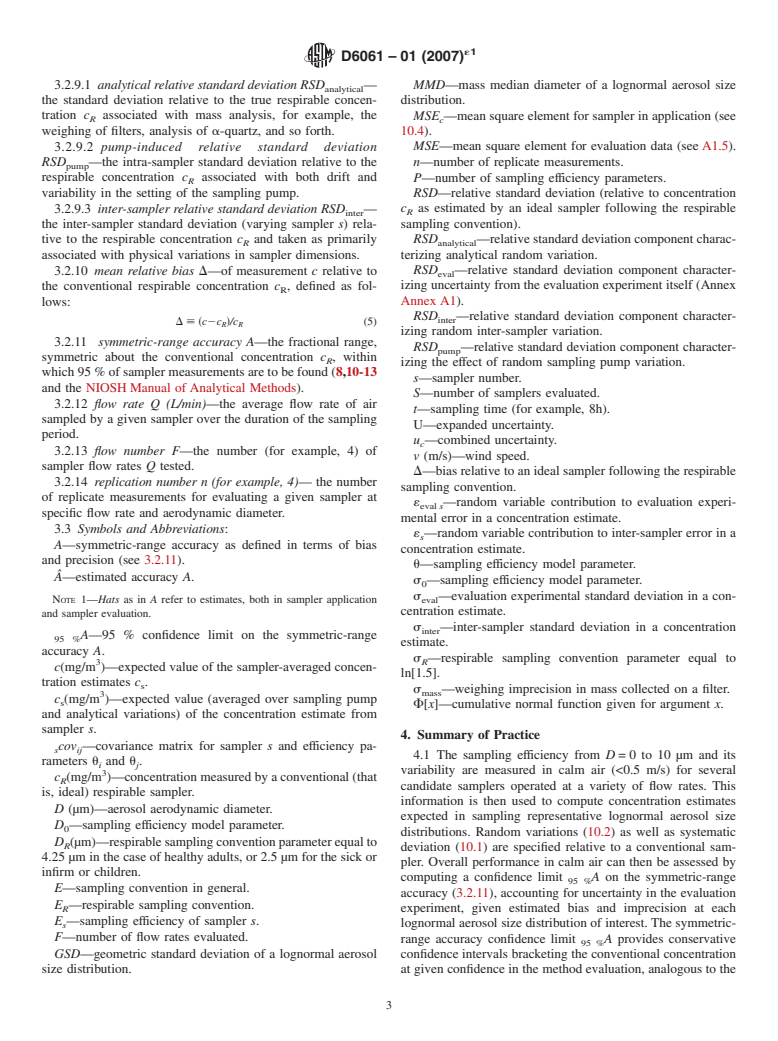 ASTM D6061-01(2007)e1 - Standard Practice for Evaluating the Performance of Respirable Aerosol Samplers