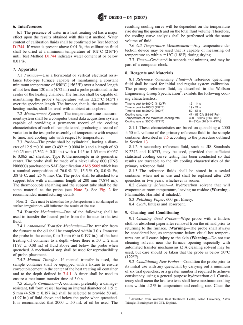 ASTM D6200-01(2007) - Standard Test Method for Determination of Cooling Characteristics of Quench Oils by Cooling Curve Analysis