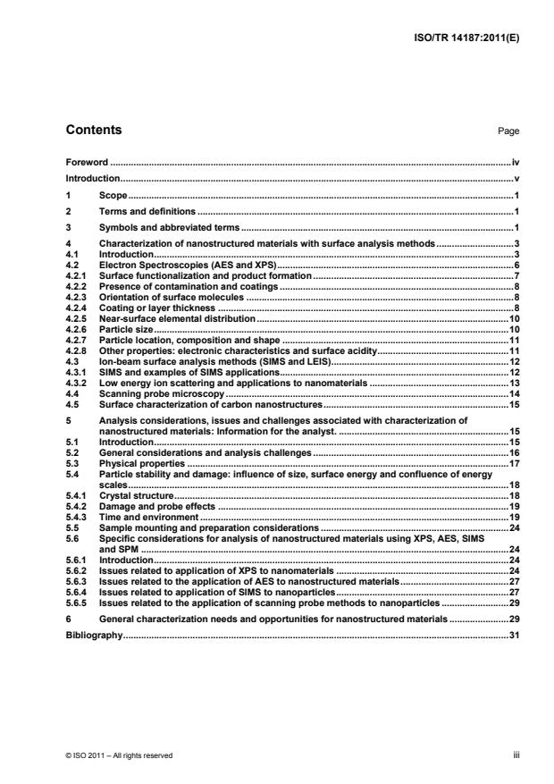 ISO/TR 14187:2011 - Surface chemical analysis -- Characterization of nanostructured materials