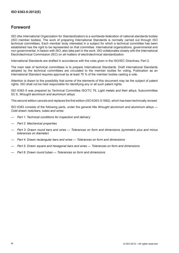 ISO 6363-5:2012 ISO 6363-5:2012 - Wrought aluminium and aluminium alloys -- Cold-drawn rods/bars, tubes and wires - Page 4 preview