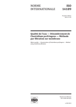 ISO 14189:2013 - Qualité de l'eau — Dénombrement de Clostridium perfringens — Méthode par filtration sur membrane
Released:11/29/2016 - Page 1 preview