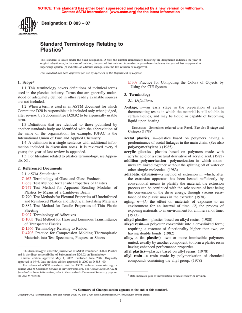 ASTM D883-07 - Standard Terminology Relating to Plastics
