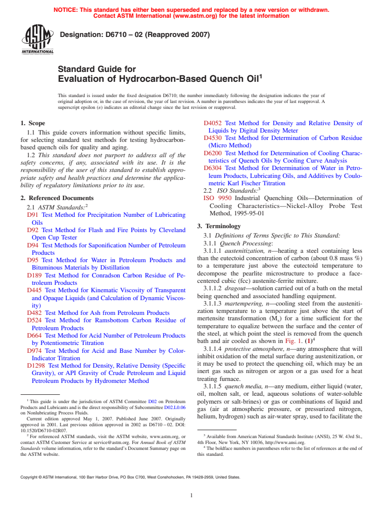 ASTM D6710-02(2007) - Standard Guide for Evaluation of Hydrocarbon-Based Quench Oil