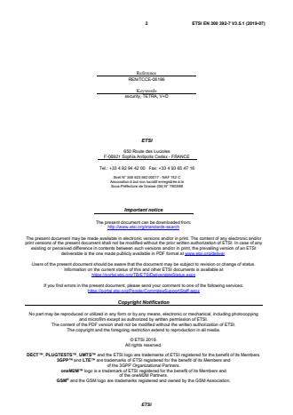 SIST EN 300 392-7 V3.5.1:2019 ETSI EN 300 392-7 V3.5.1 (2019-07) - Terrestrial Trunked Radio (TETRA); Voice plus Data (V+D); Part 7: Security - Page 2 preview