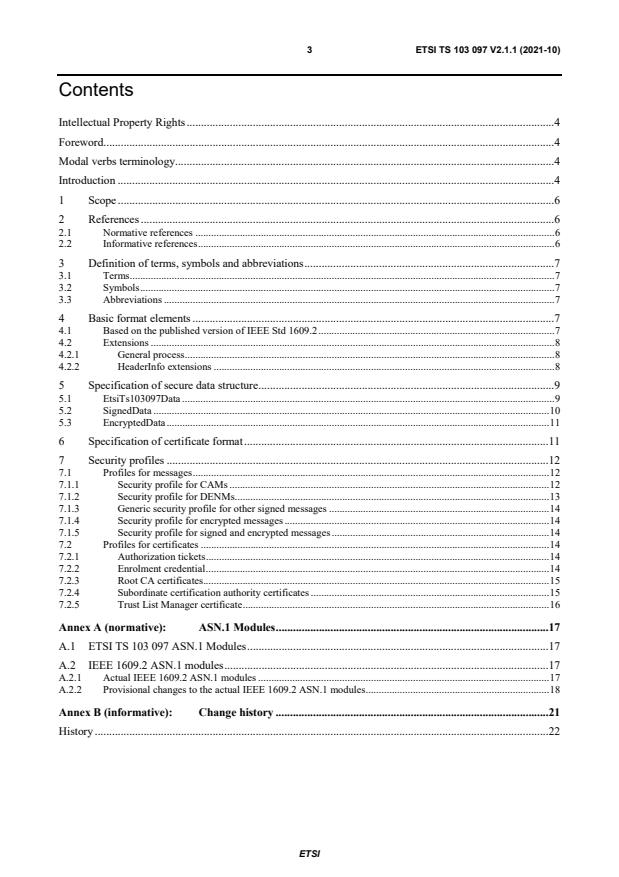 ETSI TS 103 097 V2.1.1 (2021-10) - Intelligent Transport Systems (ITS); Security; Security header and certificate formats; Release 2