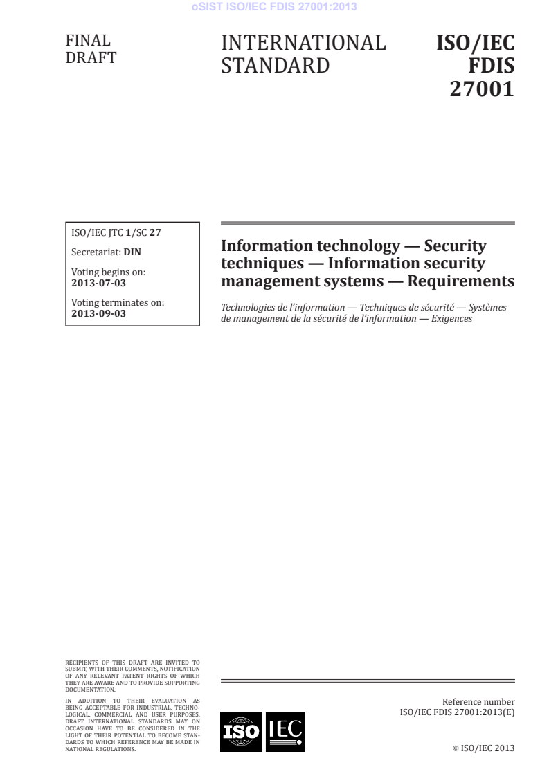ISO/IEC FDIS 27001:2013