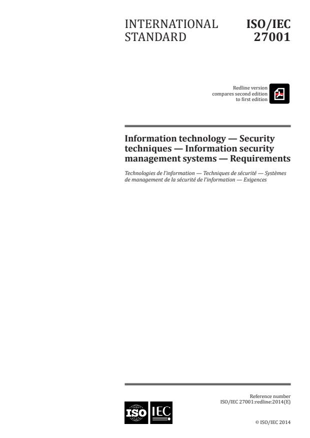 REDLINE ISO/IEC 27001:2013 - Information technology -- Security techniques -- Information security management systems -- Requirements