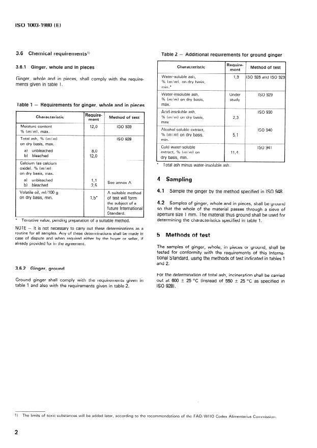ISO 1003:1980 ISO 1003:1980 - Spices and condiments -- Ginger, whole, in pieces, or ground -- Specification - Page 4 preview