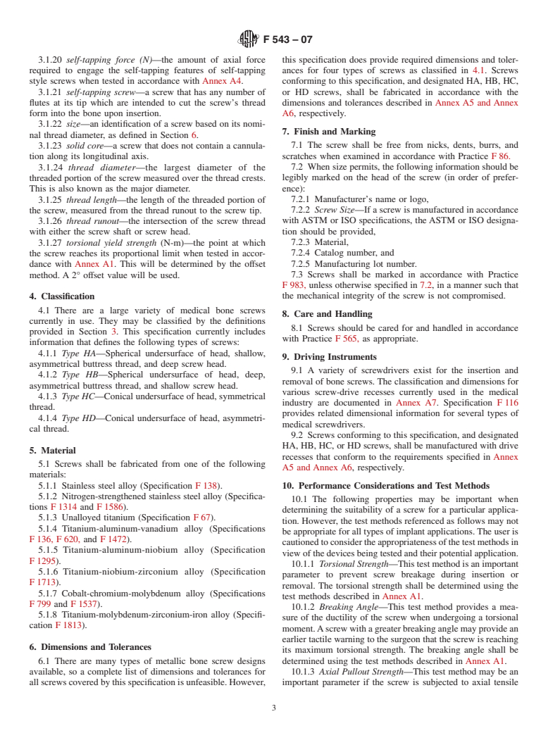 ASTM F543-07 - Standard Specification and Test Methods for Metallic Medical Bone Screws