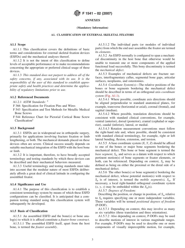 ASTM F1541-02(2007) - Standard Specification and Test Methods for External Skeletal Fixation Devices