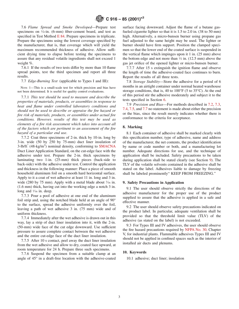 ASTM C916-85(2001)e2 - Standard Specification for Adhesives for Duct Thermal Insulation