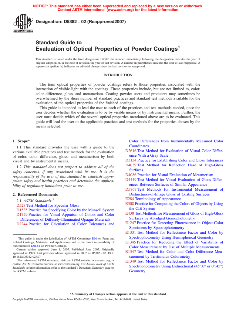 ASTM D5382-02(2007) - Standard Guide to Evaluation of Optical Properties of Powder Coatings