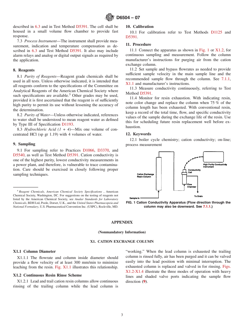 ASTM D6504-07 - Standard Practice for On-Line Determination of Cation Conductivity in High Purity Water