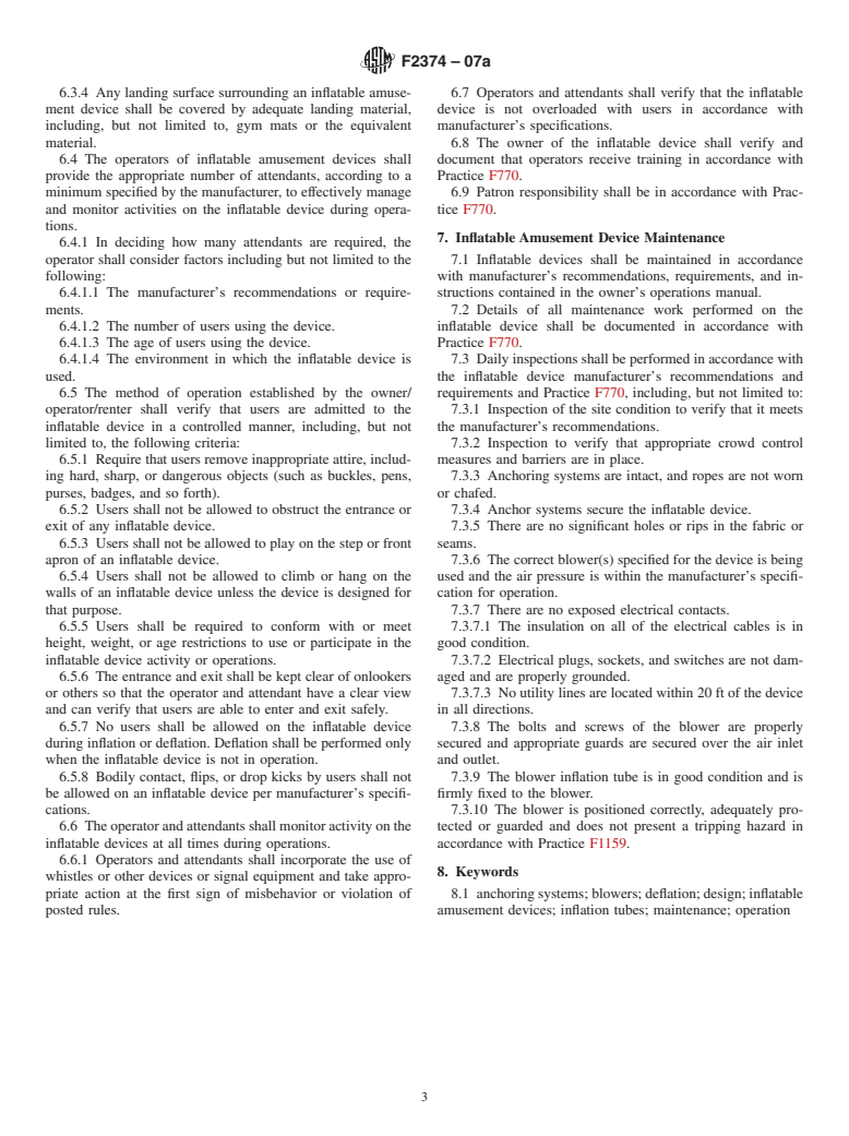 ASTM F2374-07a - Standard Practice for Design, Manufacture, Operation, and Maintenance of Inflatable Amusement Devices