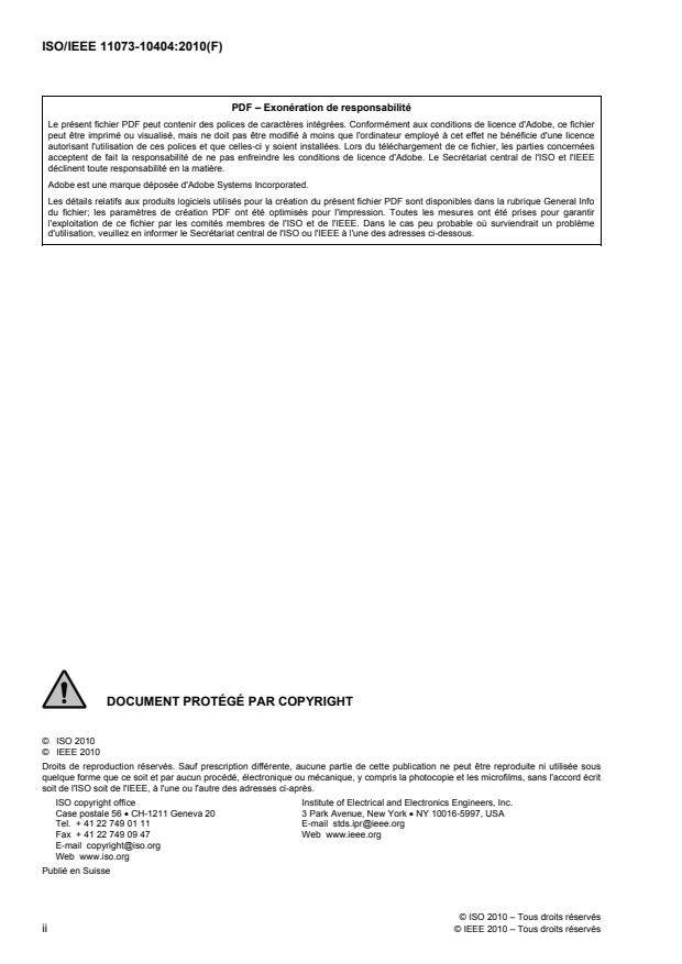ISO/IEEE 11073-10404:2010 ISO/IEEE 11073-10404:2010 - Informatique de santé -- Communication entre dispositifs de santé personnels - Page 2 preview