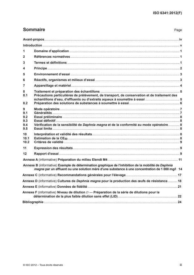 ISO 6341:2012 - Qualité de l'eau -- Détermination de l'inhibition de la mobilité de Daphnia magna Straus (Cladocera, Crustacea) -- Essai de toxicité aiguë