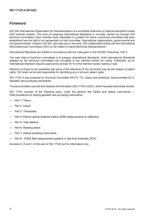 ISO 17123-4:2012 ISO 17123-4:2012 - Optics and optical instruments -- Field procedures for testing geodetic and surveying instruments - Page 4 preview