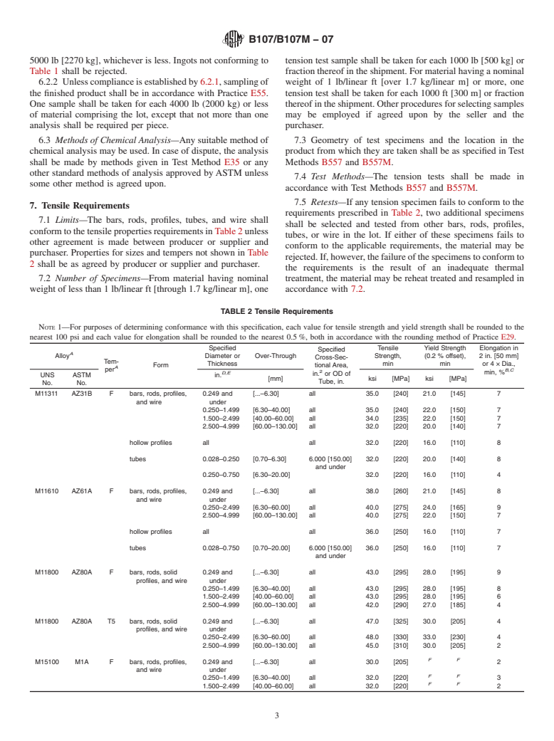 ASTM B107/B107M-07 - Standard Specification for Magnesium-Alloy Extruded Bars, Rods, Profiles, Tubes, and Wire