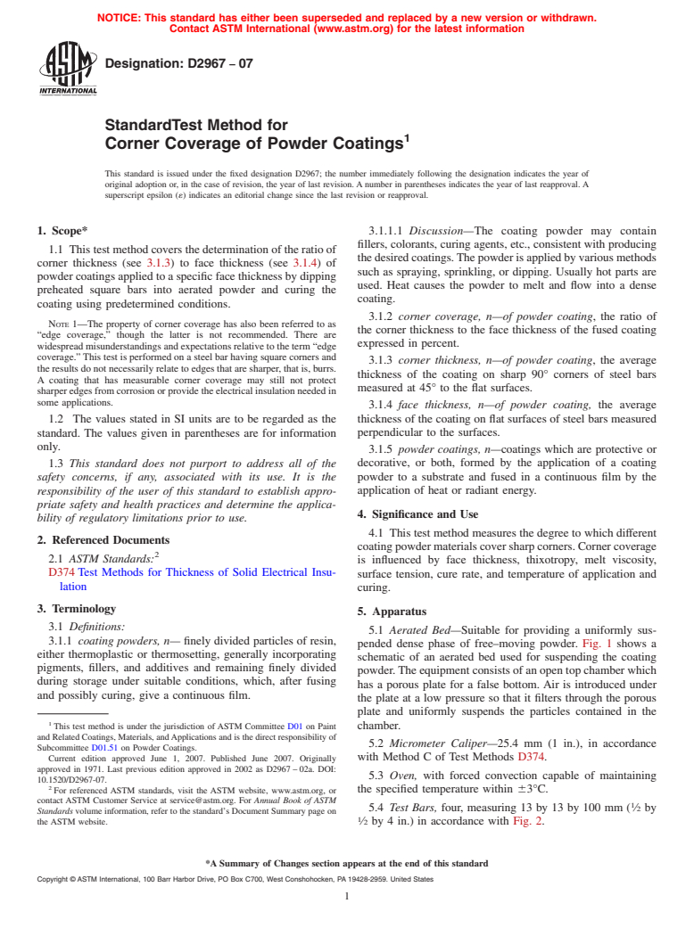 ASTM D2967-07 - Standard Test Method for Corner Coverage of Powder Coatings