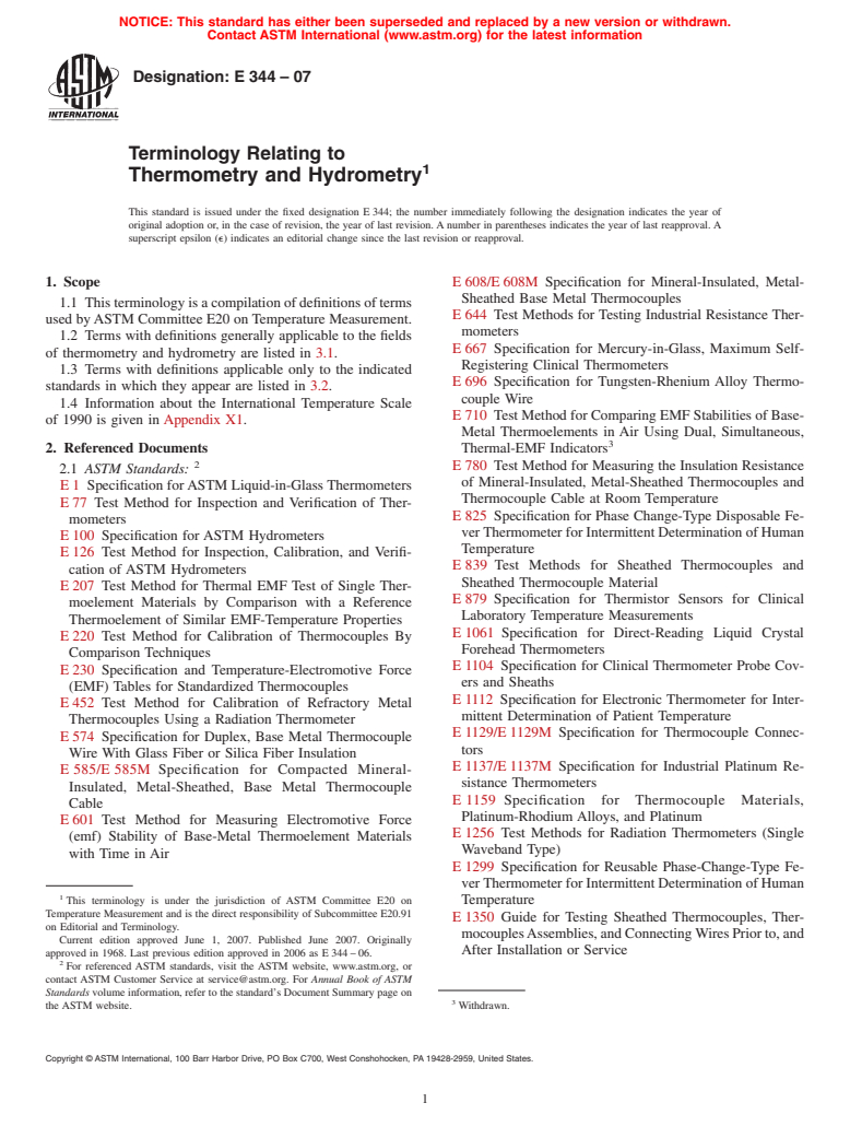 ASTM E344-07 - Terminology Relating to Thermometry and Hydrometry