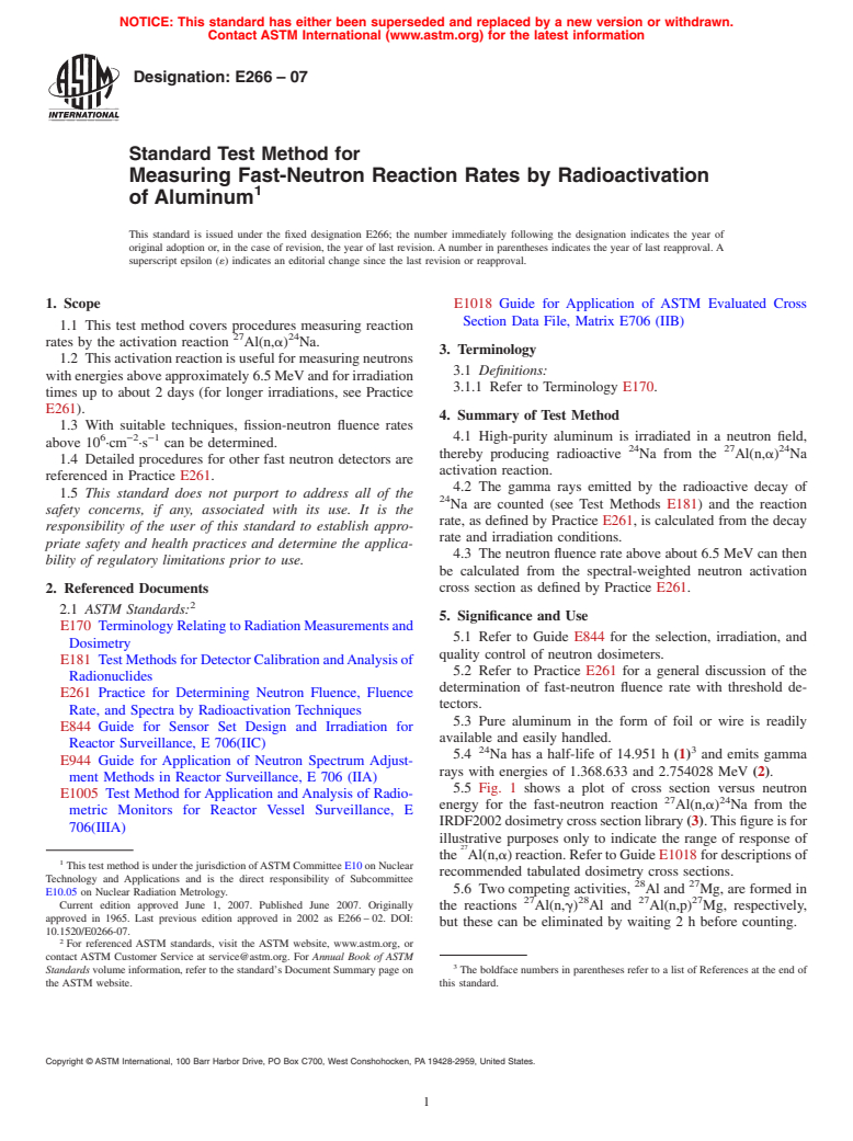 ASTM E266-07 - Standard Test Method for Measuring Fast-Neutron Reaction Rates by Radioactivation of Aluminum