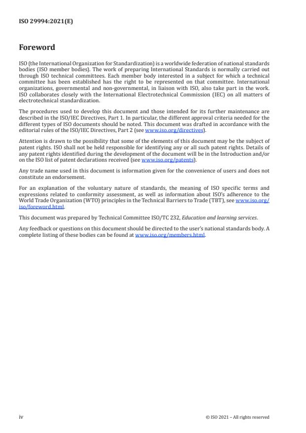 SIST ISO 29994:2023 ISO 29994:2021 - Education and learning services -- Requirements for distance learning - Page 4 preview