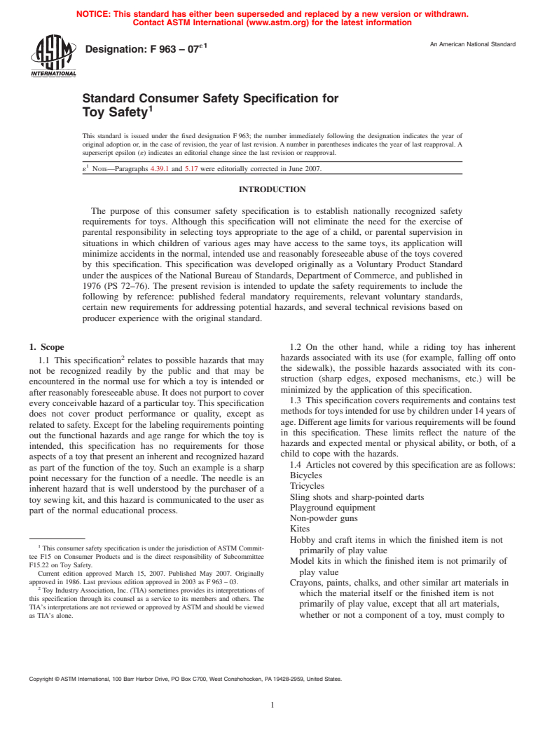 ASTM F963-07e1 - Standard Consumer Safety Specification for Toy Safety