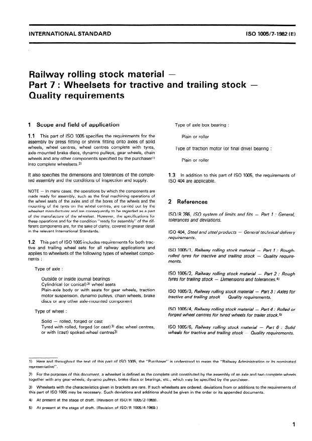 ISO 1005-7:1982 - Railway rolling stock material