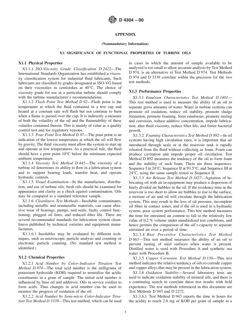 ASTM D4304-00 - Standard Specification for Mineral Lubricating Oil Used in Steam or Gas Turbines