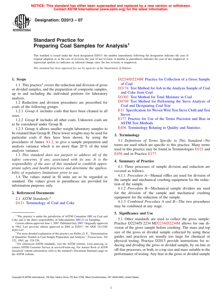 ASTM D2013-07 - Standard Practice for Preparing Coal Samples for Analysis