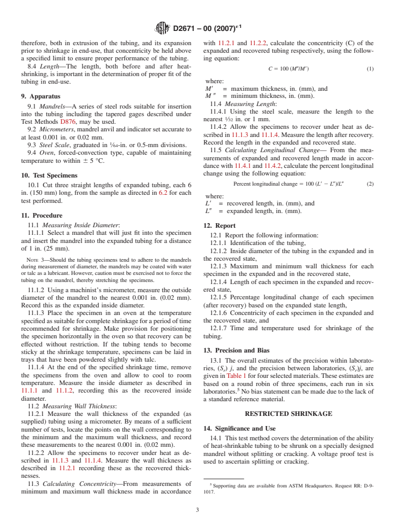 ASTM D2671-00(2007)e1 - Standard Test Methods for Heat-Shrinkable Tubing for Electrical Use