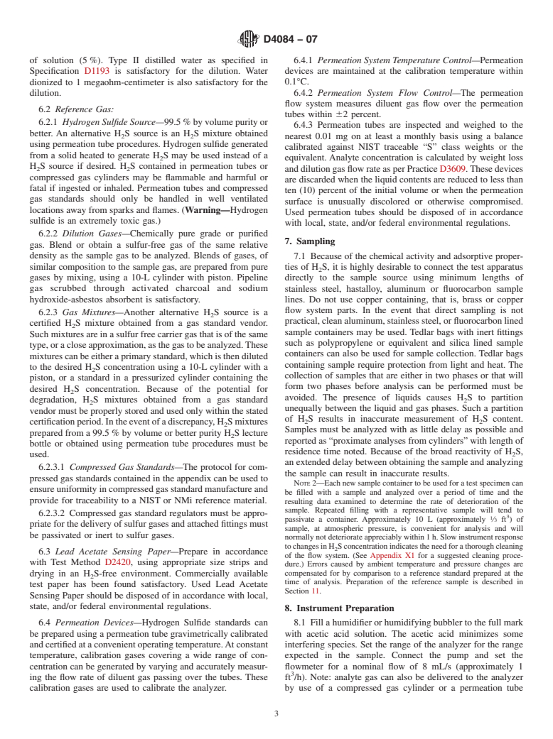 ASTM D4084-07 - Standard Test Method for Analysis of Hydrogen Sulfide in Gaseous Fuels (Lead Acetate Reaction Rate Method)