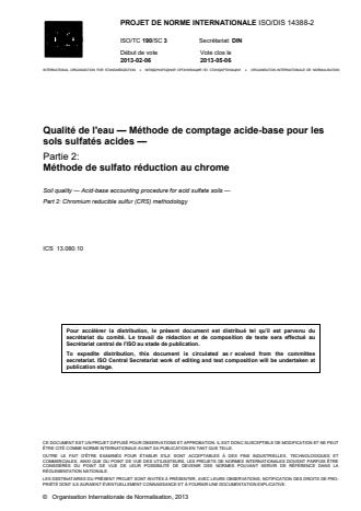ISO 14388-2:2014 - Qualité du sol -- Méthode de comptage acide-base pour les sols sulfatés acides