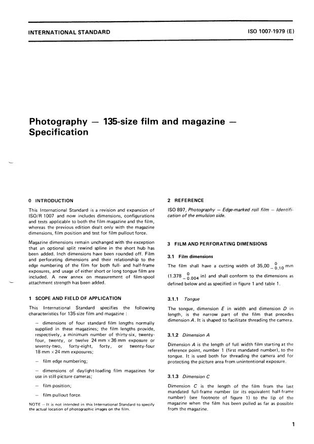 ISO 1007:1979 - Photography -- 135-size film and magazine -- Specification