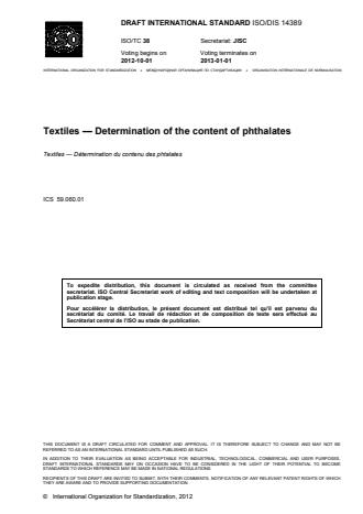 ISO 14389:2014 - Textiles -- Determination of the phthalate content -- Tetrahydrofuran method