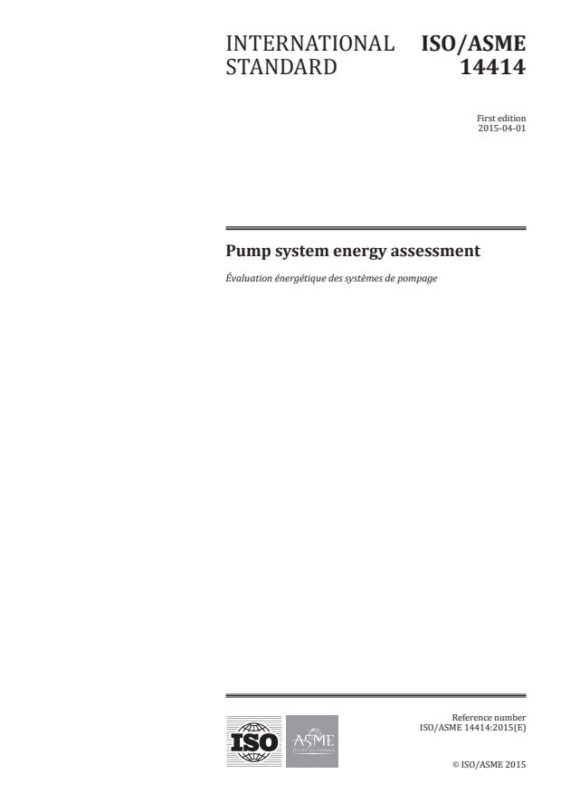 ISO/ASME 14414:2015 - Pump system energy assessment