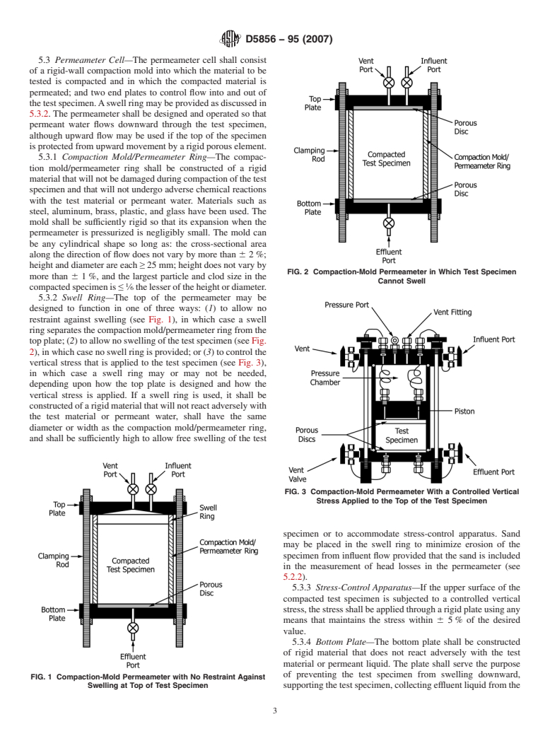 ASTM D5856-95(2007) - Standard Test Method for  Measurement of Hydraulic Conductivity of Porous Material Using a Rigid-Wall, Compaction-Mold Permeameter