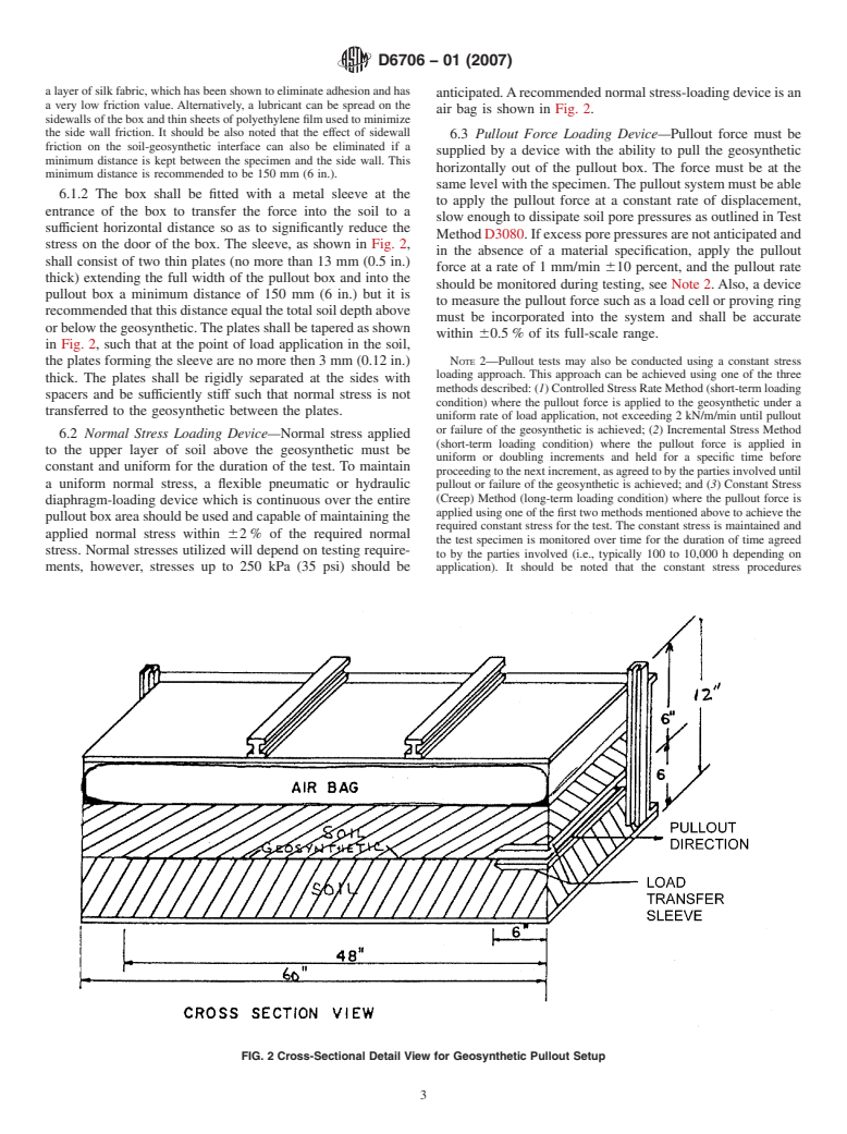 ASTM D6706-01(2007) - Standard Test Method for Measuring Geosynthetic Pullout Resistance in Soil